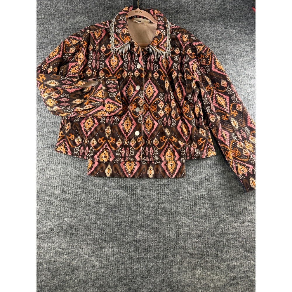 Savanna Jane Rhinestone Fringe Collar Jacket Shacket Multi Color Size Small - Picture 2 of 6